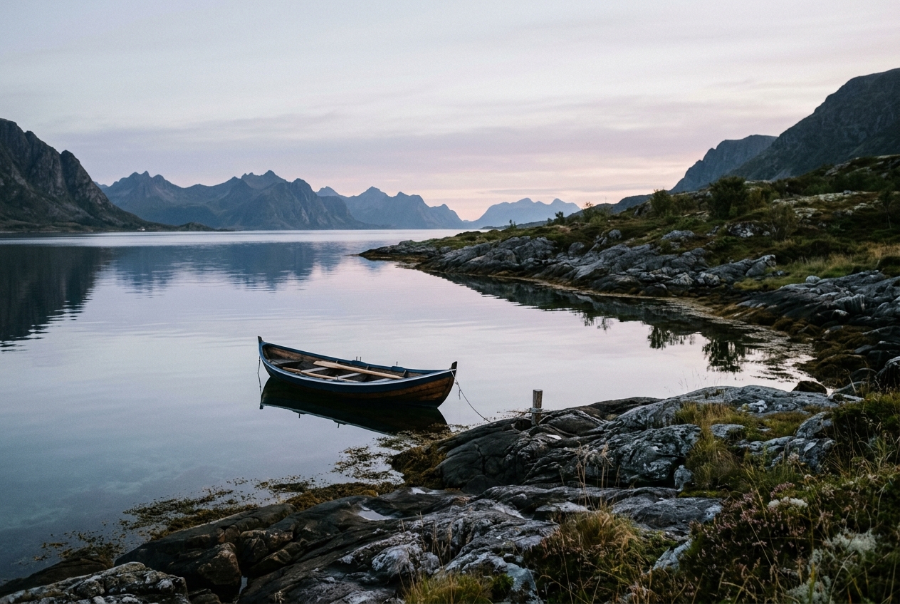Calm coastal waters in the Norwegian fjord